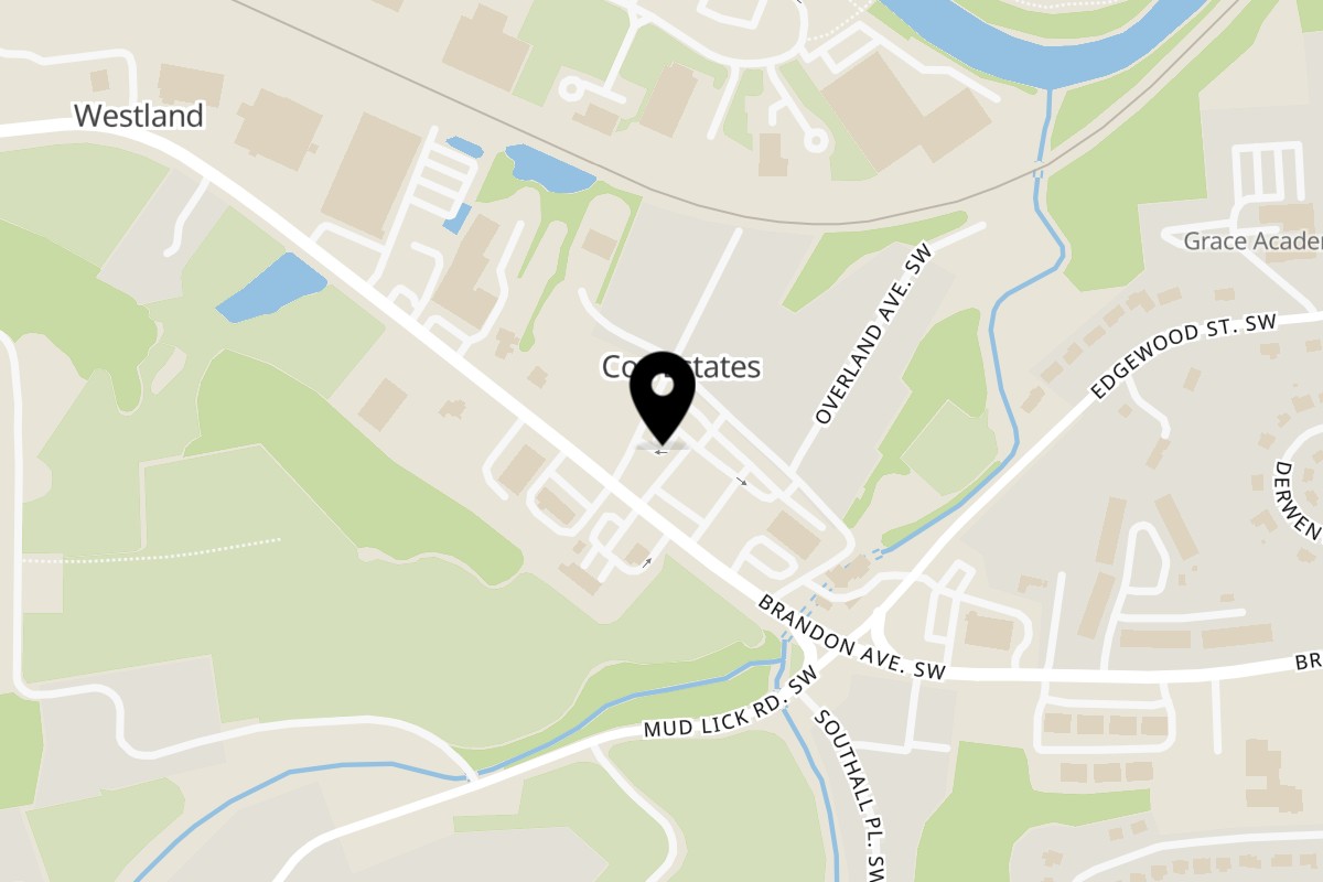 Map showing the location of Donnie D's Bagels and Deli Roanoke on 3239 Brandon Ave SW in Roanoke